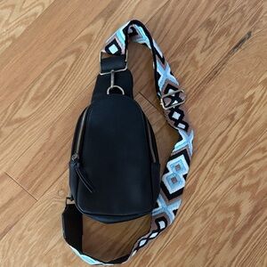 Anthropologie Black Crossbody Bag with Patterned Strap